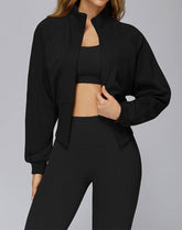 Zip Up Casual Jacket Workout Long Sleeve Crop Tops