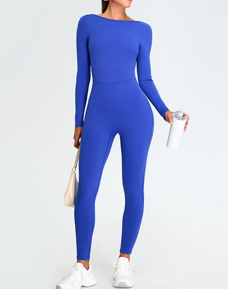 Long Sleeve Backless Workout Jumpsuit One Piece Bodysuit