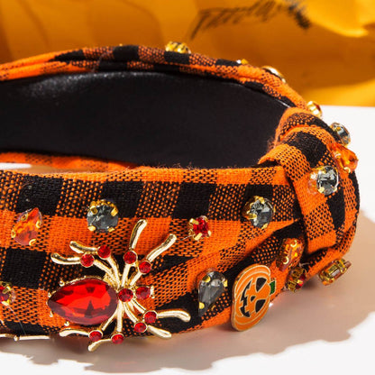 Halloween Spider Wide Top Knot Headband with Rhinestone