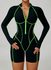 Three Dimensional Line Sports Backless Short Jumpsuit