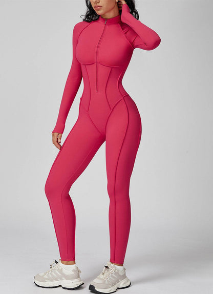 Long Sleeve Zip Front Sport Jumpsuits One Yoga Rompers