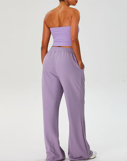 Activewear Set with Strapless Crop Tube Top and Sweatpant