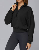 Half Zip Crop Hoodies Long Sleeve Pullover Cropped Top
