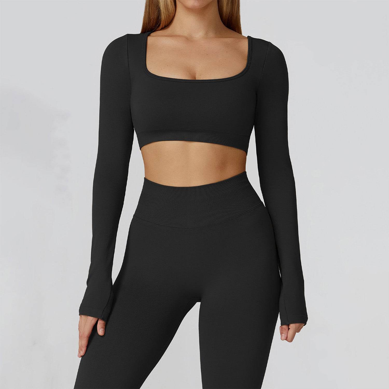 Long Sleeve Crop Top Yoga T-Shirt with Built in Bra