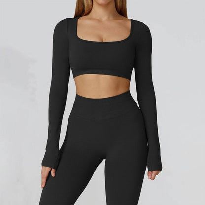 Long Sleeve Crop Top Yoga T-Shirt with Built in Bra