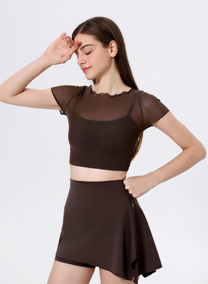 Mesh Sport Crop T-Shirts with Built-in Chest Pad