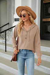 Button Hooded Sweatshirt Loose Long Sleeve Casual Tops