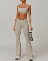 Activewear Sets with Square Neck Sports Bras and Flare Pants