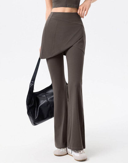 High Waist Fake Two Pieces Trouser Skirt Yoga Flared Pant