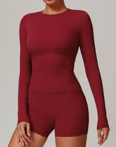 Crewneck Long Sleeve Shirt Basic Tees Slim Fit Crop Tops