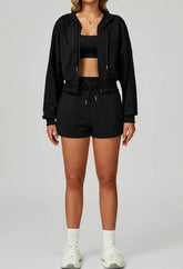 Sport Set with Long Sleeve Hoodie Jacket and Casual Short