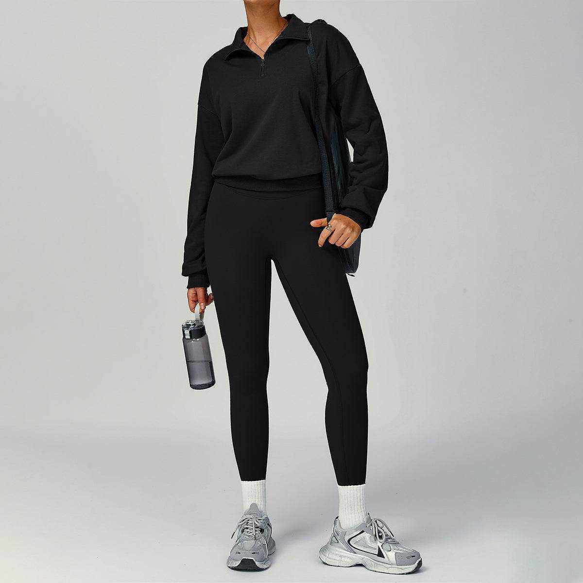 Half Zip Long Sleeve Crop Top Sports Sweatshirt