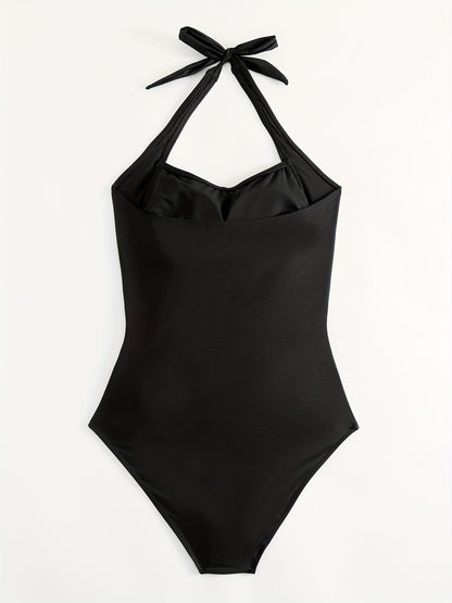 Ruched Halter Backless One-Piece Swimsuit - Create Sexy Silhouette