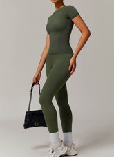 Yoga Wear Set with Short Sleeve T-Shirt and Legging