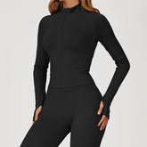 Zip Up Slim Athletic Jacket Yoga Crop Top with Thumb Hole