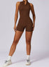 Zip Up Sleeveless Workout Shorts Jumpsuit