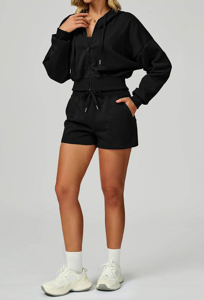 Sport Set with Long Sleeve Hoodie Jacket and Casual Short