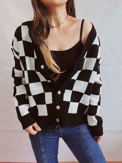 Plaid Color Block Cardigan Sweater | Cozy &amp; Stylish Layering Piece