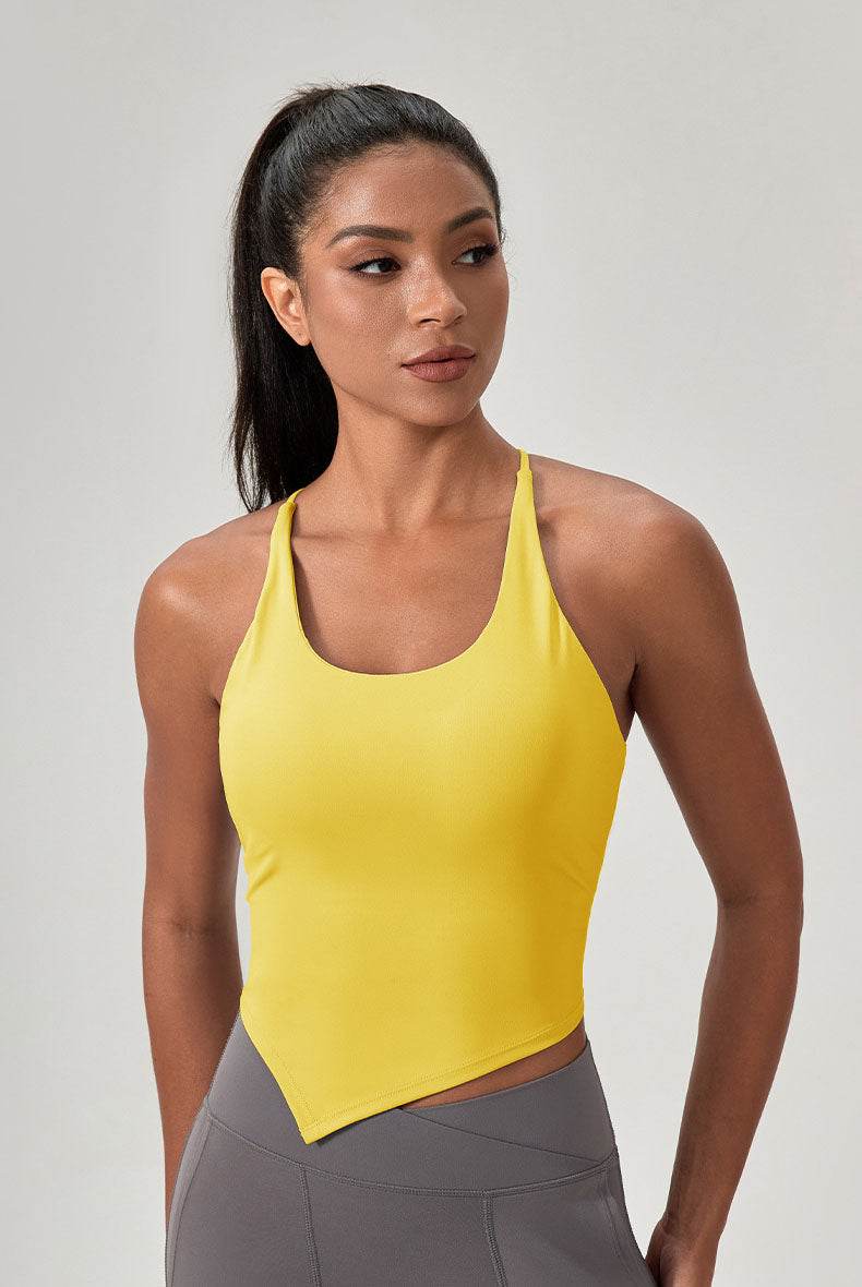 Asymmetrical Triangle Hem Sport Tank Top - Yellow