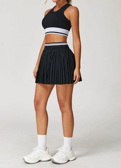 Colorblock Tennis Set with Racerback Vest and Pleated Skirt