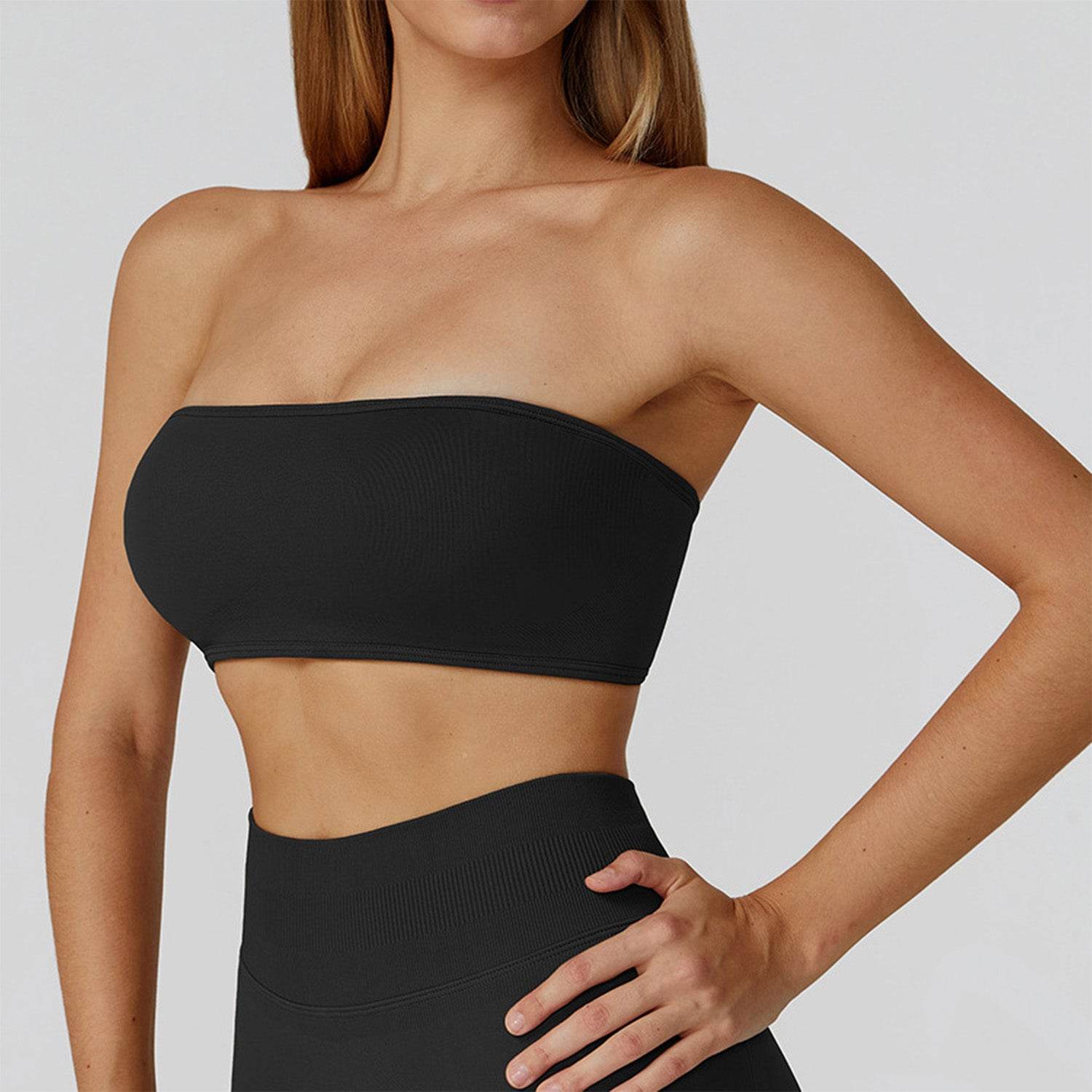 Strapless Bandeau Sport Bra Crop Sleeveless Yoga Tube Top