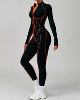 Three Dimensional Line Sports Backless Long Sleeve Jumpsuit