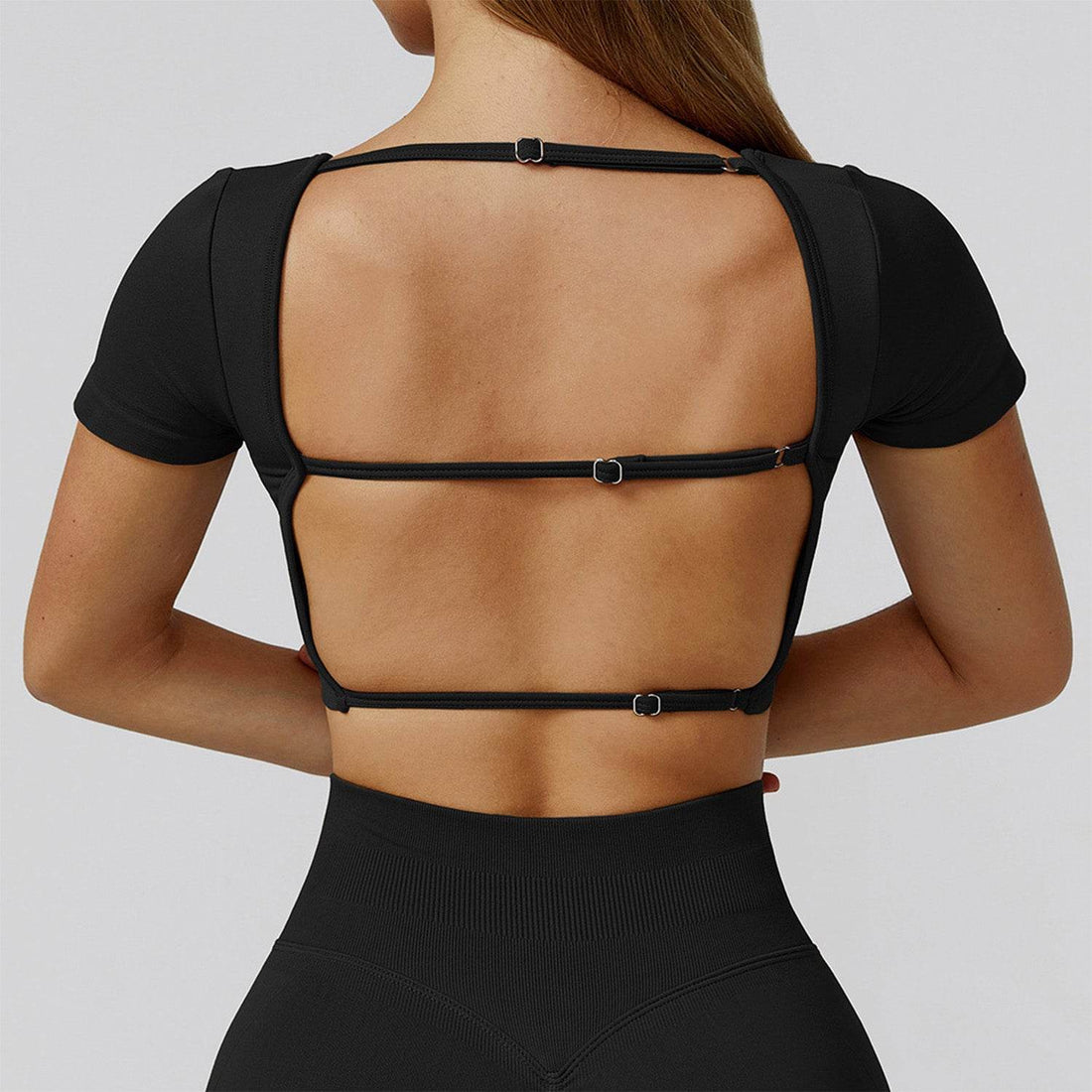 Short Sleeve Crop Top Yoga T-Shirt with Built in Bra