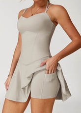 Double Straps Golf Athletic Dress with Shorts and Pockets