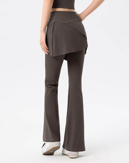 High Waist Fake Two Pieces Trouser Skirt Yoga Flared Pant