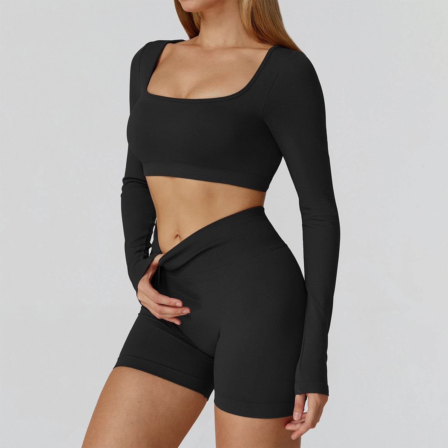 Long Sleeve Crop Top Yoga T-Shirt with Built in Bra