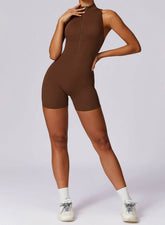 Zip Up Sleeveless Workout Shorts Jumpsuit