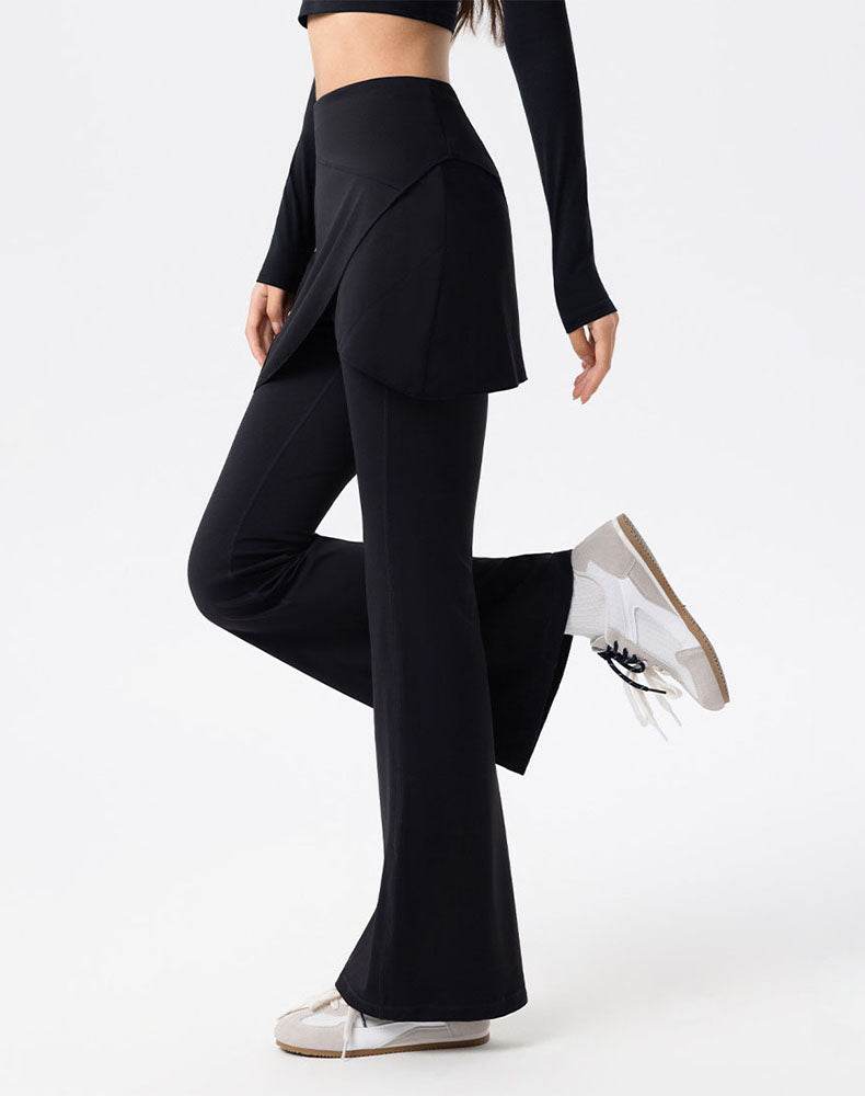 High Waist Fake Two Pieces Trouser Skirt Yoga Flared Pant