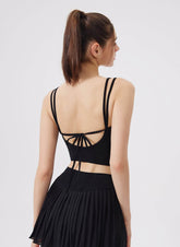 Double Strap Back Butterfly Lace Up Tank Tops with Chest Pad