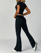 2 Pieces Activewear Set with Bow Crop Tops and Flare Pants