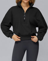 Half Zip Crop Hoodies Long Sleeve Pullover Cropped Top