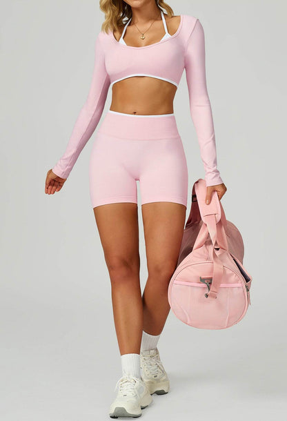Sport Set with Color Block Long Sleeve T-Shirt and Short