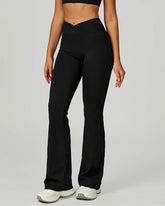 Cross Waist Yoga Flared Pants with Pockets