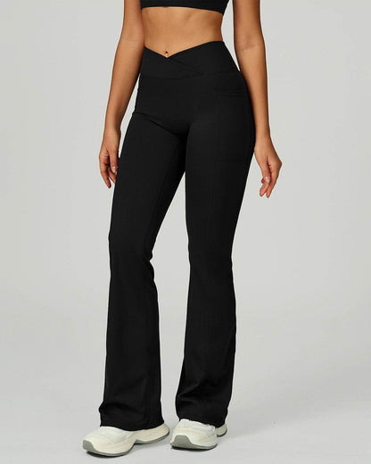 Cross Waist Yoga Flared Pants with Pockets