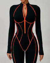 Three Dimensional Line Sports Backless Long Sleeve Jumpsuit