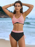 Colorblock Criss Cross Back Bikini Set