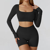 Long Sleeve Crop Top Yoga T-Shirt with Built in Bra