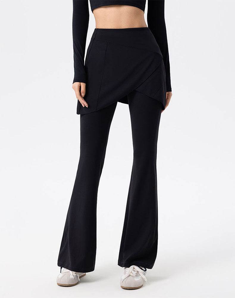 High Waist Fake Two Pieces Trouser Skirt Yoga Flared Pant
