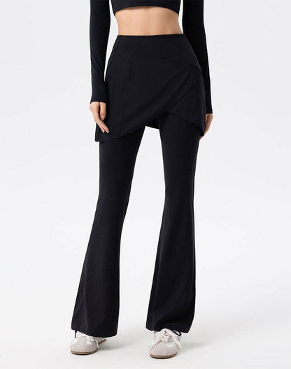 High Waist Fake Two Pieces Trouser Skirt Yoga Flared Pant