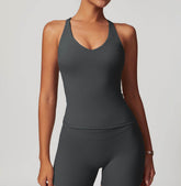Solid U Neck Cross Back Yoga Tank Tops with Padded