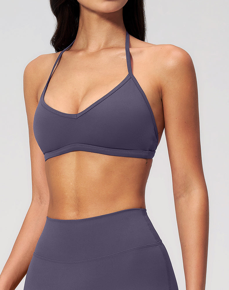 Removable Pads Open Back Halter Neck Sports Bra