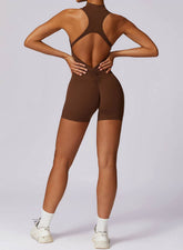 Zip Up Sleeveless Workout Shorts Jumpsuit