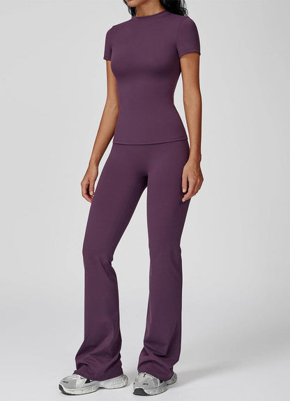 Sports Wear with Short Sleeve T-Shirt and Flared Leg Pants