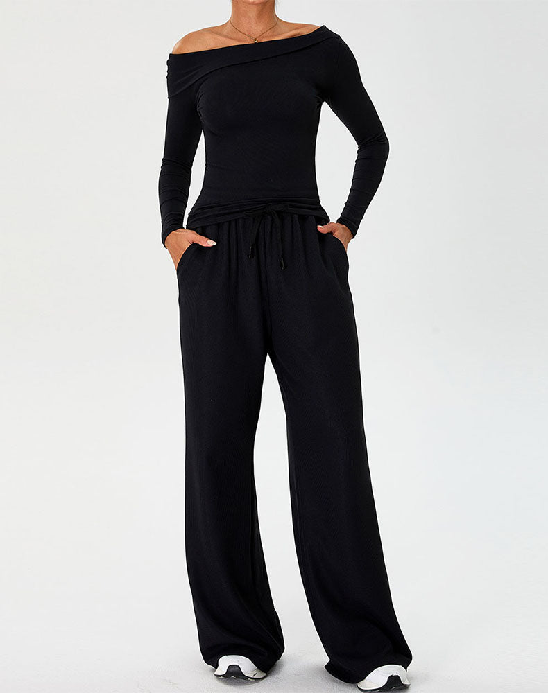 Activewear Set with Asymmetrical Shoulder Top and Sweatpant