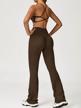 Activewear Set with Cross Back Sports Bra and Flared Pant