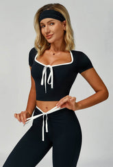 2 Pieces Activewear Set with Bow Crop Tops and Yoga Headband